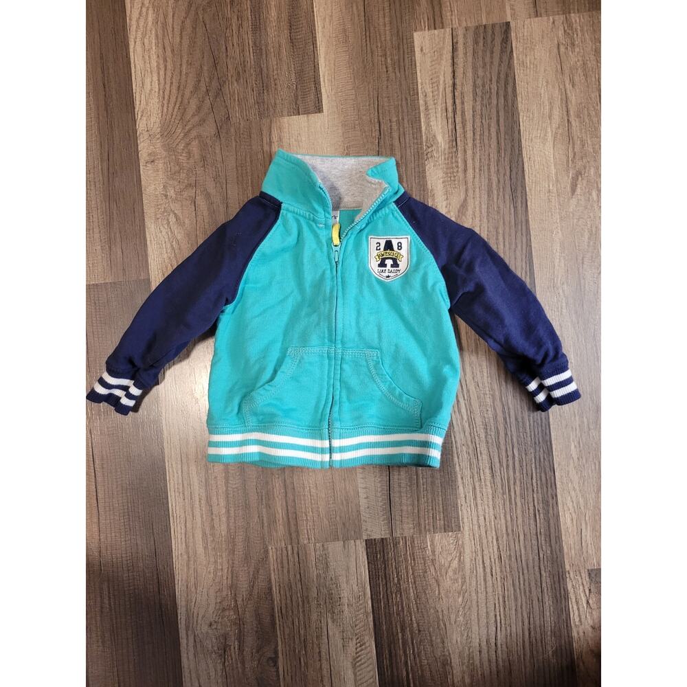 Baby Boy Carter's Blue Green Zip Up Light Weight Sweater Size 9 Months